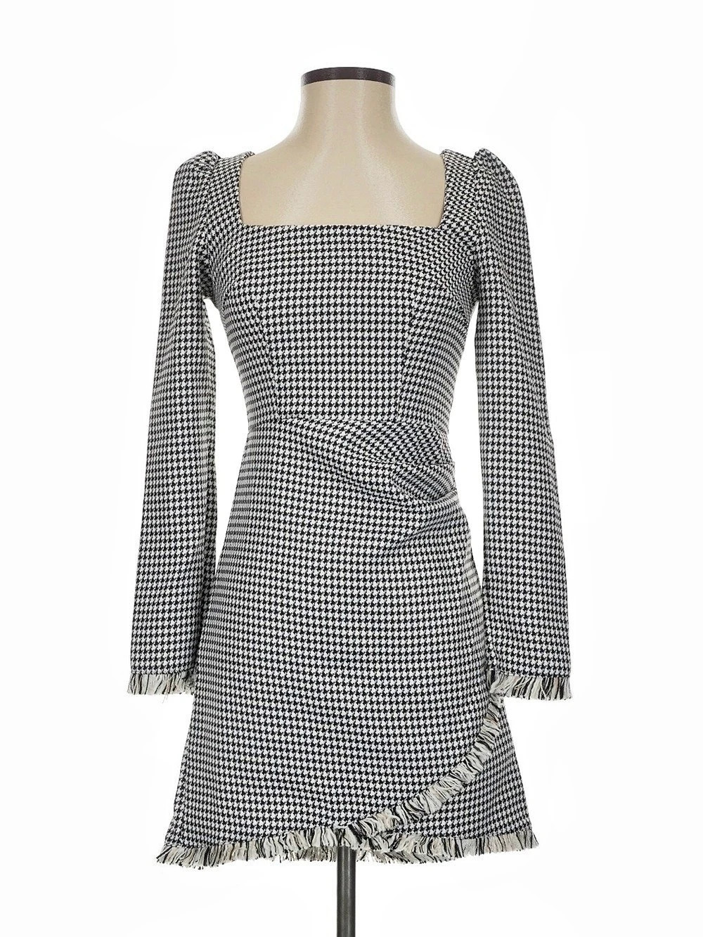 SHEIN Houndstooth Mini Dress in Black & White Size XS